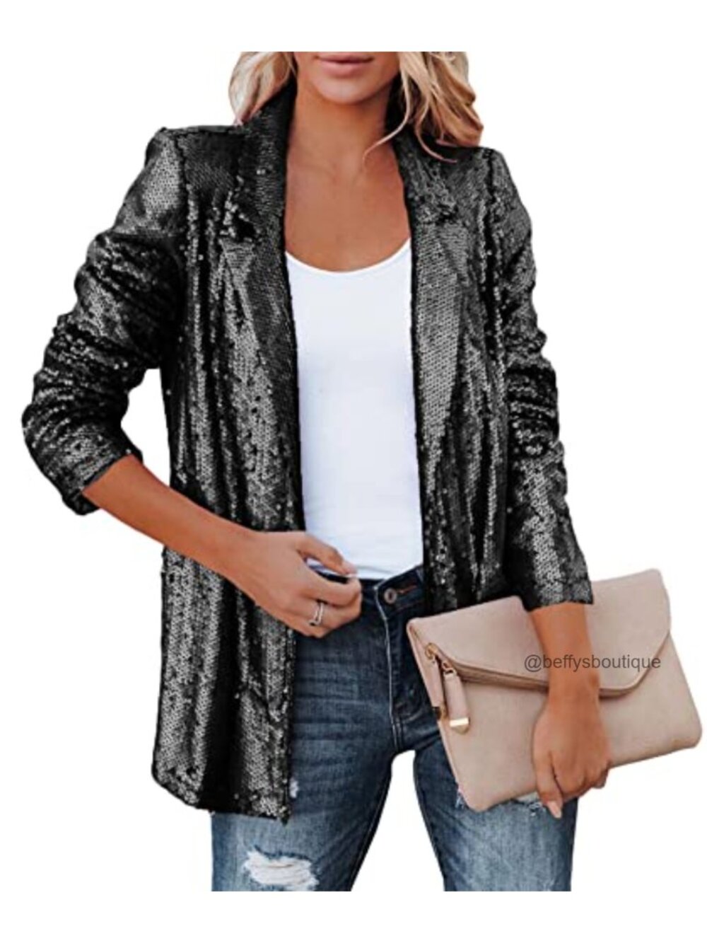 Sequin Open Front Blazer Long Sleeve Slim Cardigan Party Coat
